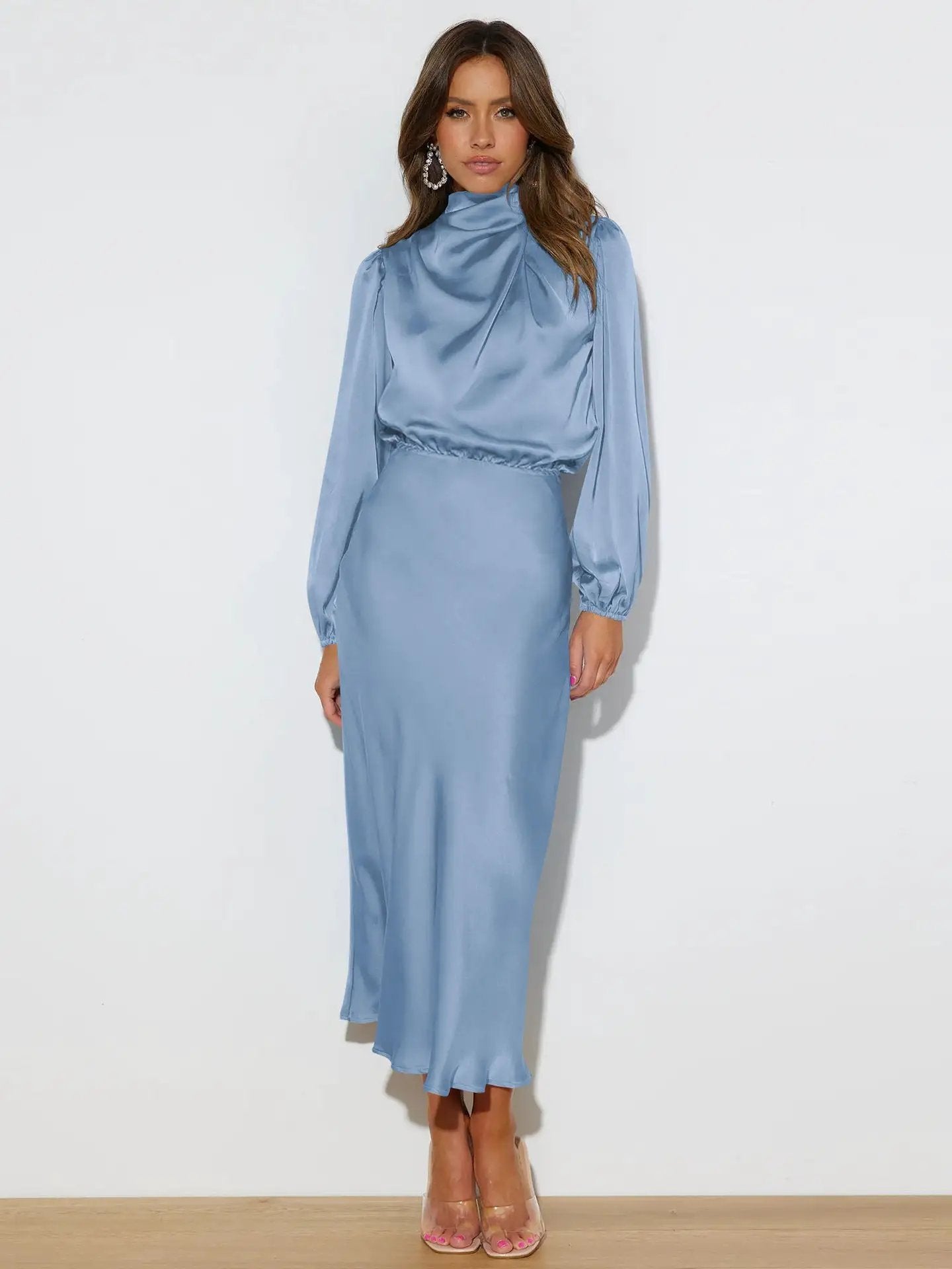 Autumn High Grade Satin Long Sleeve Loose Dress Elegant Women Dress Evening Dress Dress by Wanita Store