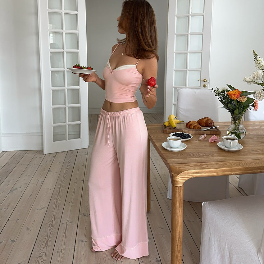 Patchwork Hosenträgerhose Hosenbund Kordelzug Schleife Zweiteiler Pyjama Lässige Bequeme Homewear