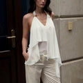 Sexy V neck Halter Sleeveless Vest Women Summer Casual Elegant Graceful All Match Chiffon Shirt