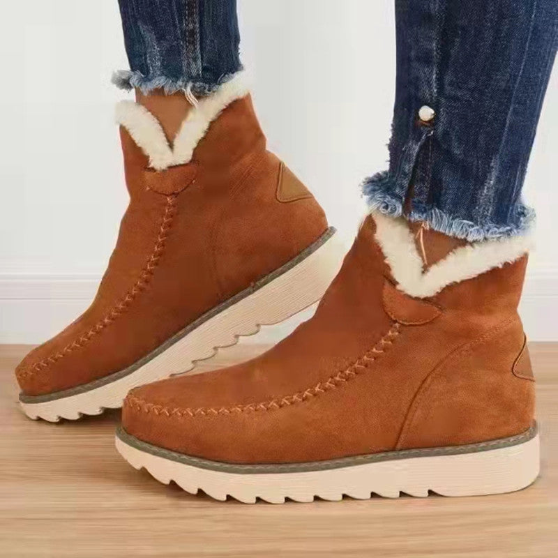 Damen Stiefel Winter Damen Plateau Baumwolle Gepolsterte Stiefel Einfarbig Schlupf Warme Stiefeletten