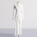Elegantes Damen-Frühlings-Pulloverkleid mit Knitterfalten, Rundhalsausschnitt und langen Ärmeln