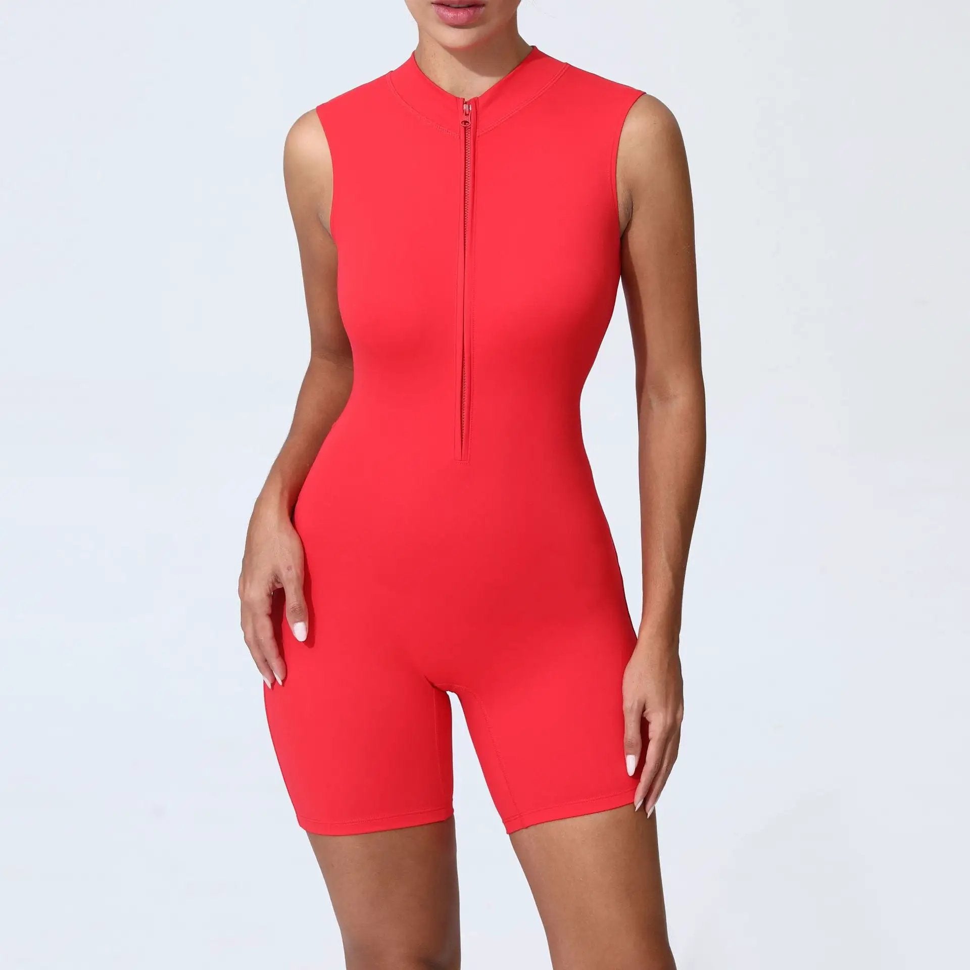 Autumn Sand Women Dance Fitness Tight Sports Jumpsuit Summer Zipper Sleeveless Yoga Jumpsuit by Wanita Store