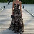 Sexy Sling Leopard Print Maxi Dress Damenbekleidung Herbst