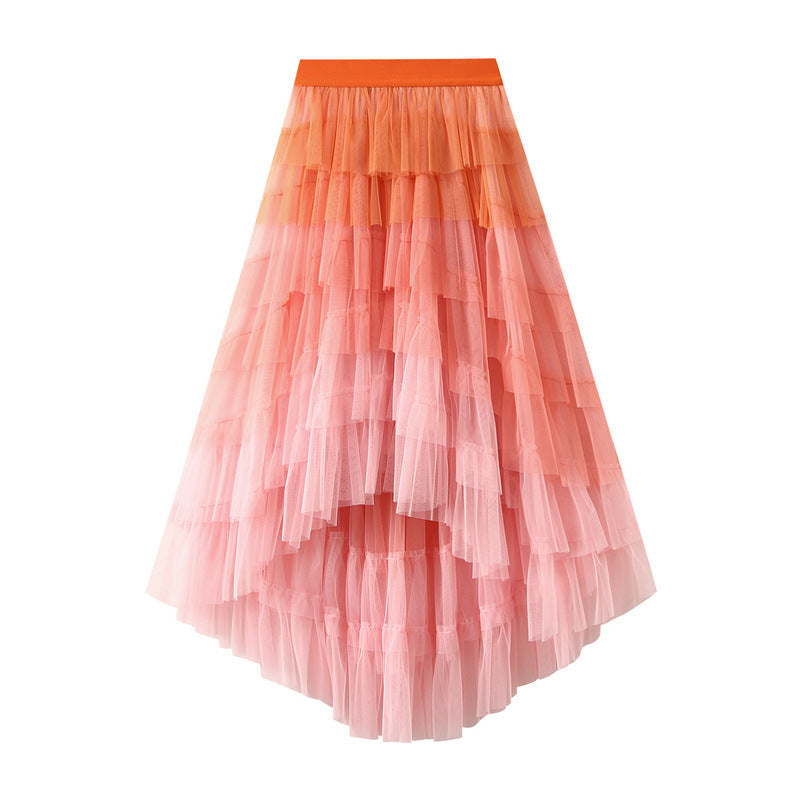 Unregelmäßiges asymmetrisches Stufenkleid High Waist Mesh-Rock Petticoat Damen Gaze-Rock Feenkleid