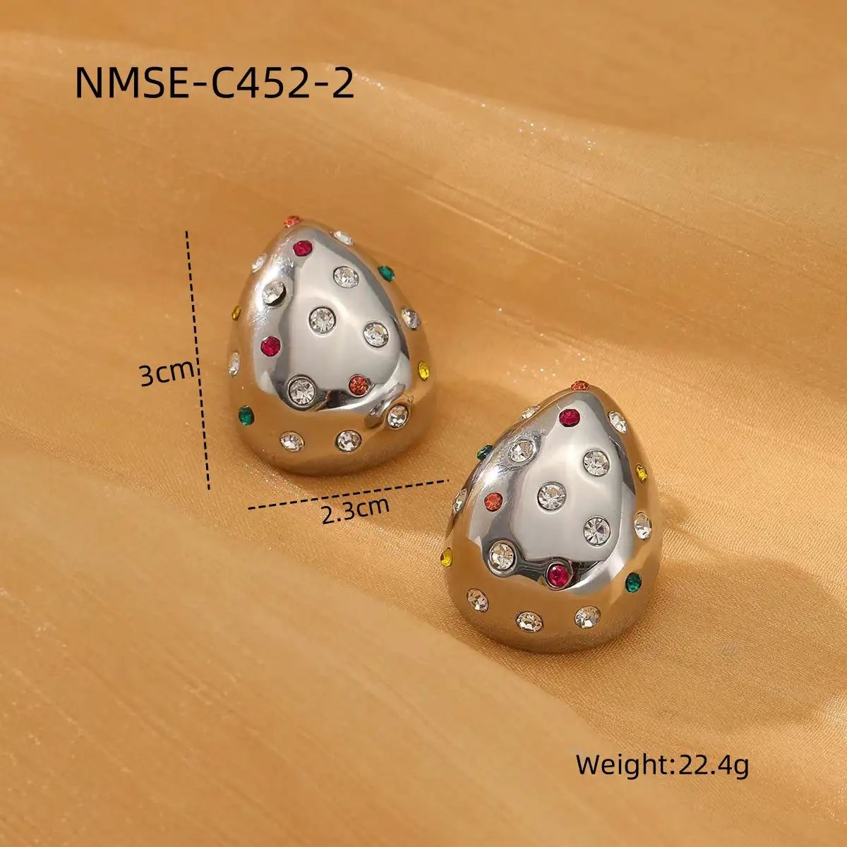 18K Gold Chubby Water Drop Stainless Steel Earrings Women Fashionable Diamond-Embedded Titanium Steel Ear Studs Earrings by Wanita Store
