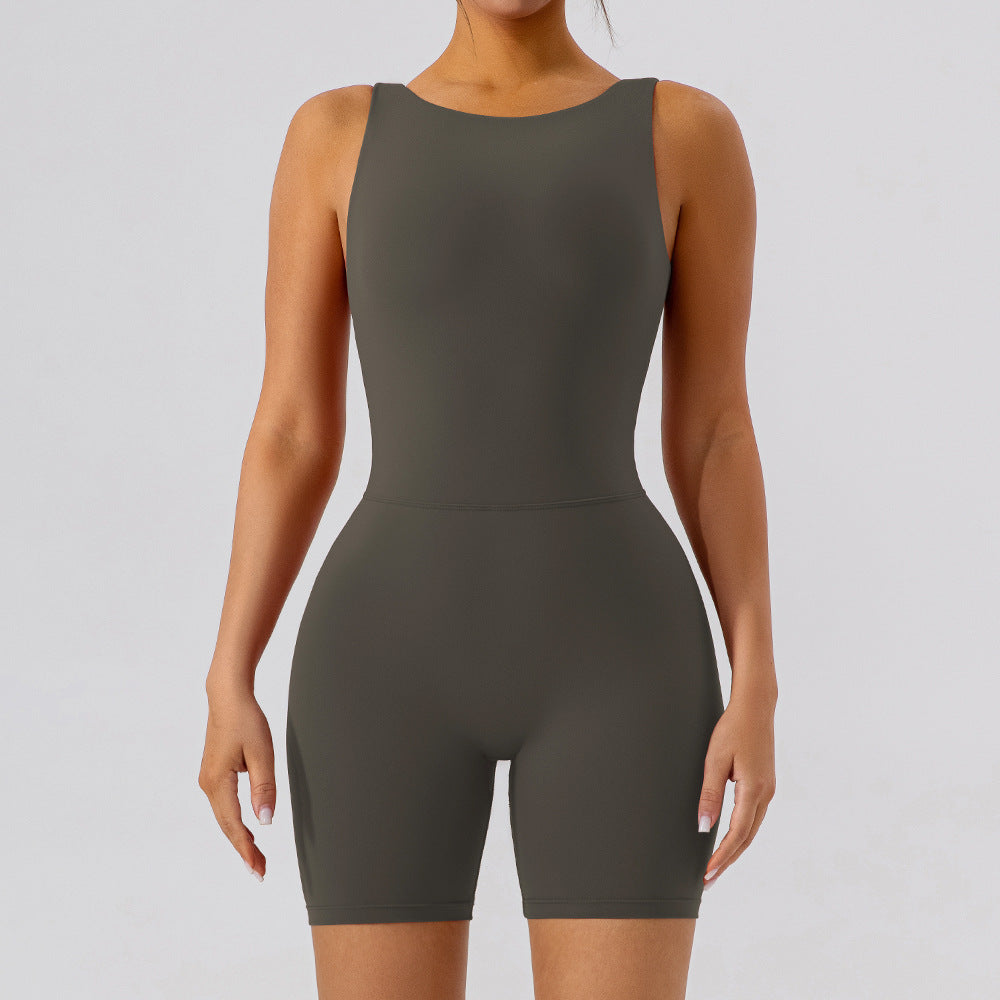 Nude Feel Hollow Out Cutout Out Beauty Back Yoga Jumpsuit Eng Anliegender Sport Fitness Hip Lifting Jumpsuit Yoga Shorts Damen