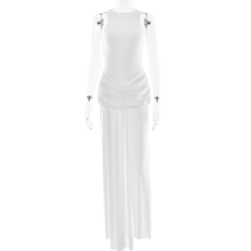 Sommer-Eleganz: Split-Plissee-Kleid, sexy, ärmellos, einfarbiges Mop-Kleid