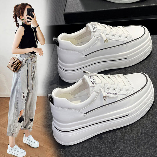 Damenschuhe in kleinen Größen, Frühling und Sommer 2026, neue Sneaker mit dicker Sohle, weiße Sneaker mit Höhenerhöhung für zierliche Frauen, schnürsenkellose weiße Sneaker, Damen-Flats