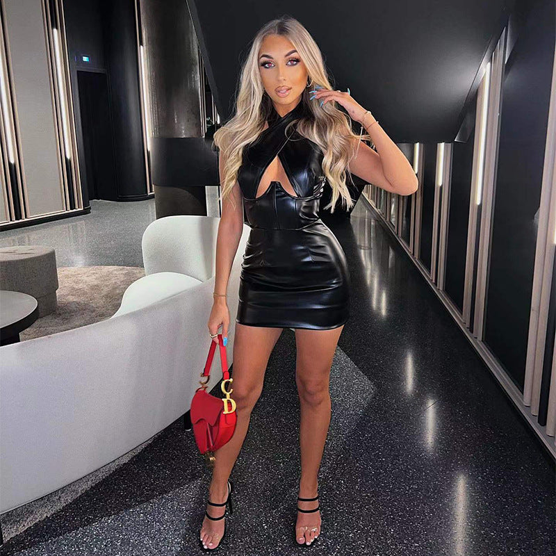 Herbst Winter Beliebt Neckholder Sexy Oben-ohne Figurbetonte Ärmelloses Kleid Damen
