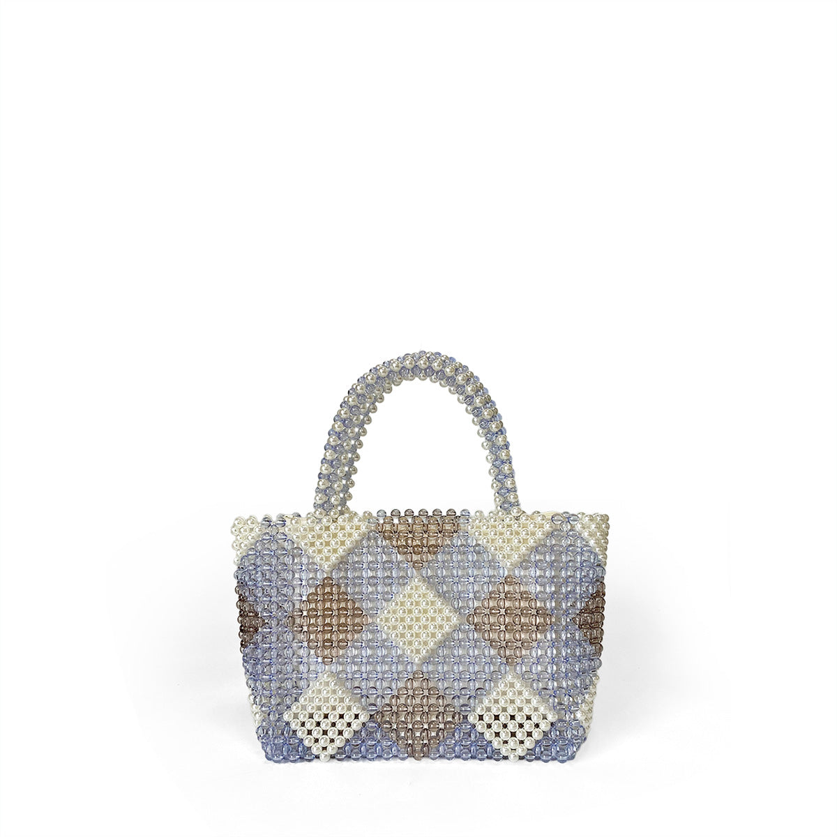 Diamond Patterns Handmade Women Woven Bag Hand Carrying Vegetable Basket Bag Large Capacity Beaded Bag