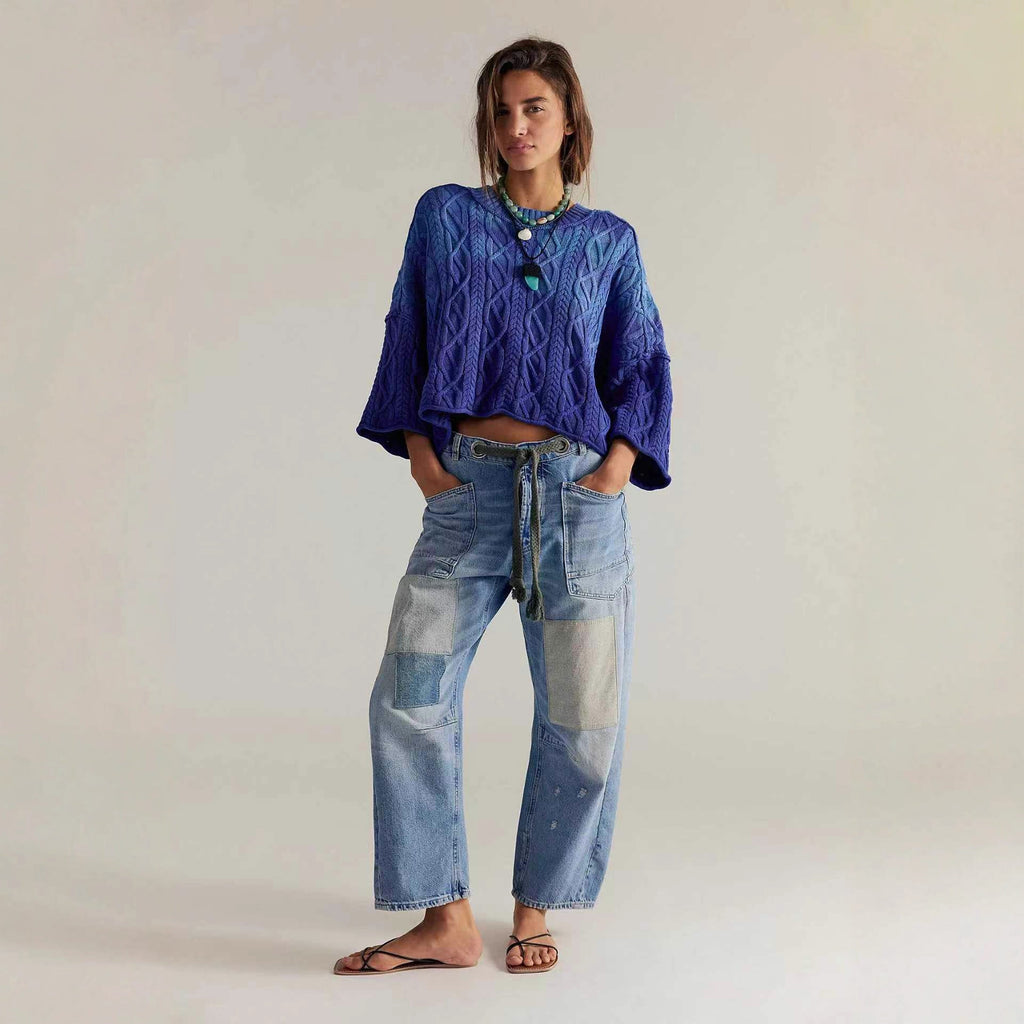 Acht Farben Retro Washed Stitching Patchwork Splash Ink Straight Drawstring