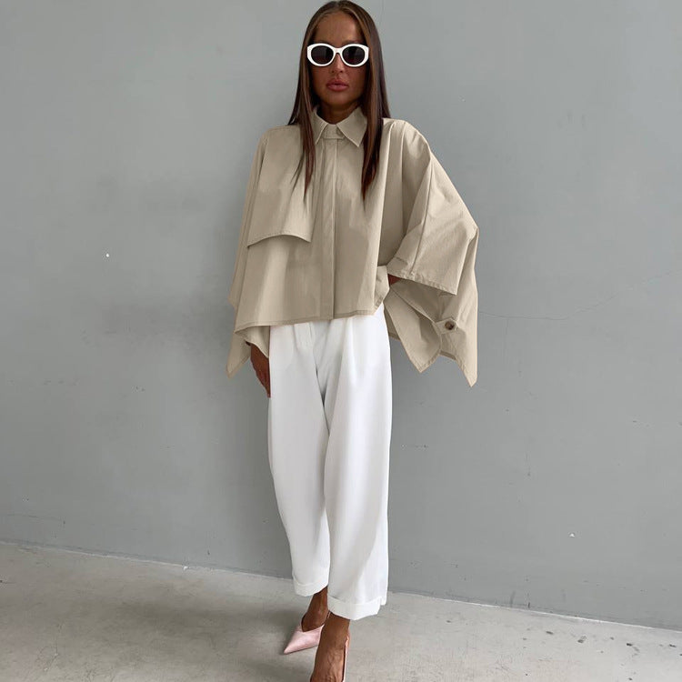 Women Clothing Casual Loose Fitting Women Spring Niche Design Batwing Sleeve Cardigan Shirt