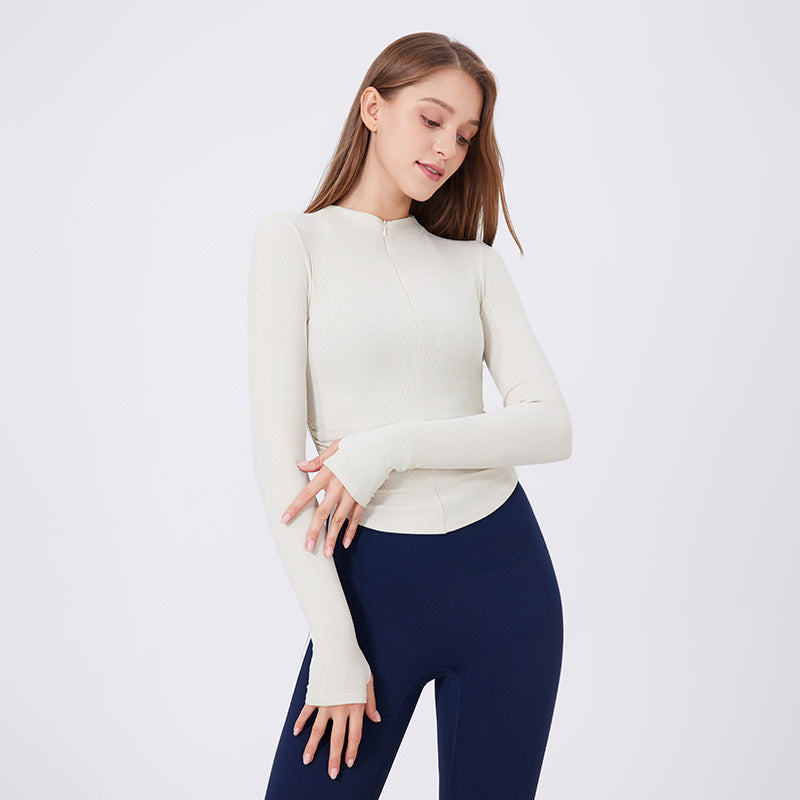 Kleiner Taillenhälfte-Reißverschluss Yoga Kleidung Damen Workout Kleidung Sport Top Pilates Trainingskleidung Langarm Bluse Herbst