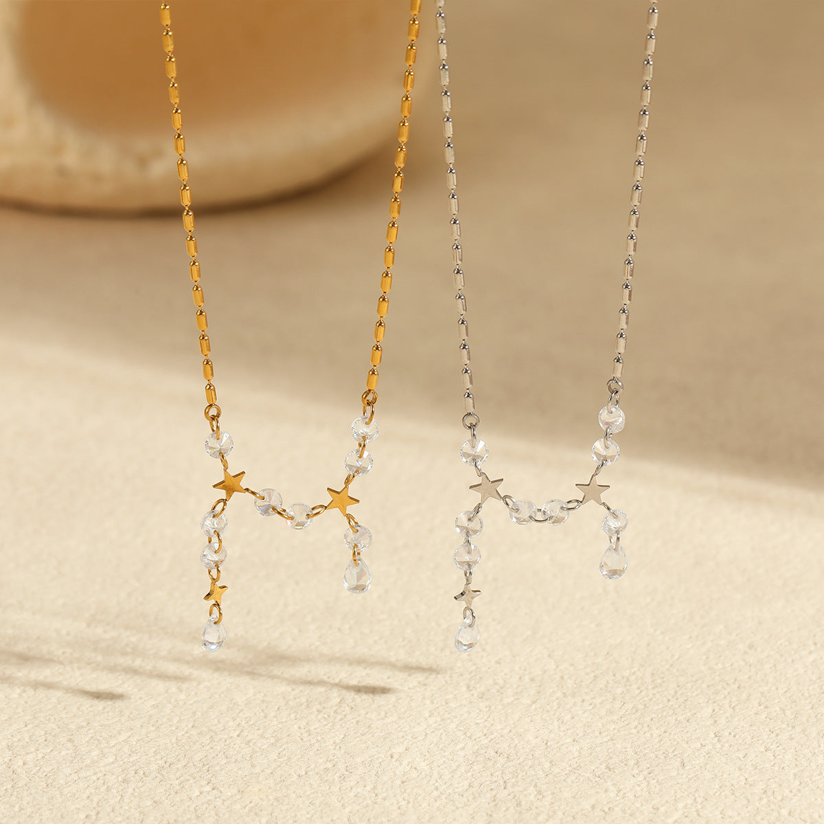 Exquisite Tassel High Grade Stainless Steel Necklace Plated 18 Real Gold Inlaid Zircon All Match Clavicle Chain