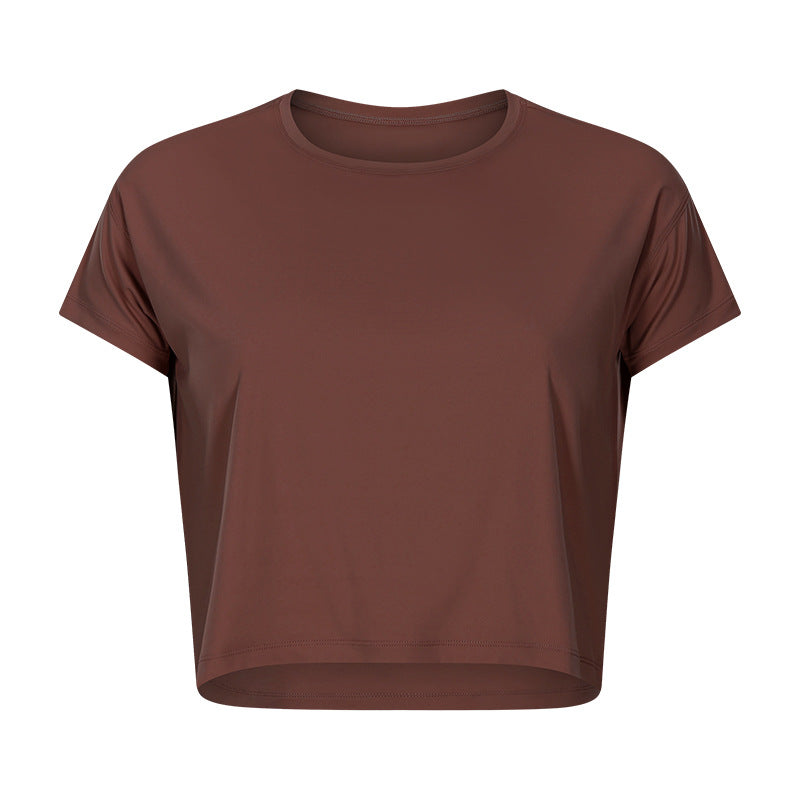 Sexy verkürztes Yoga T-Shirt für Damen, schnell trocknend, locker, atmungsaktiv, Outdoor-Sport-Trainingskleidung