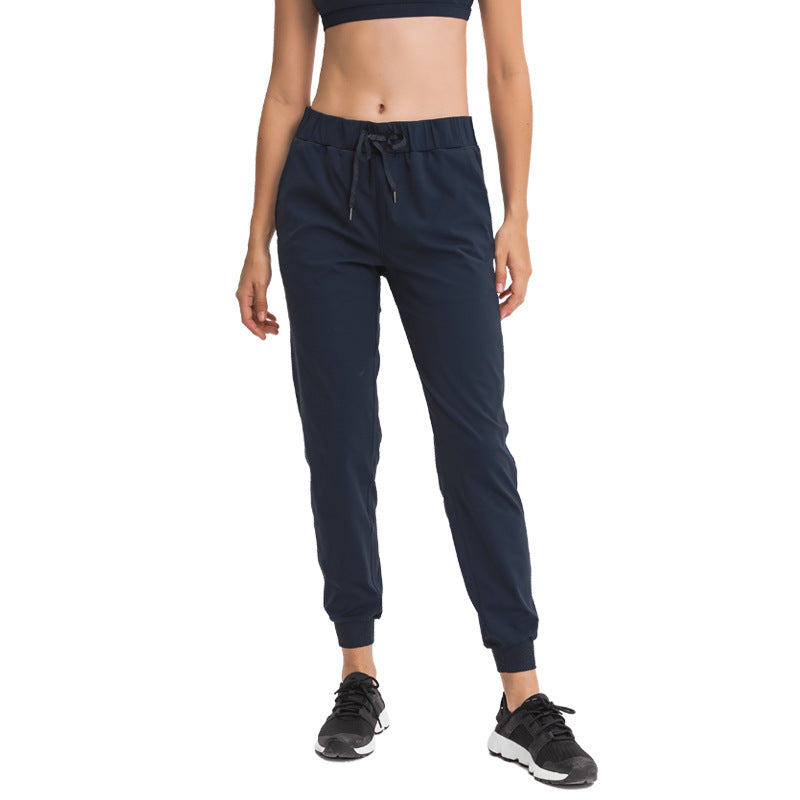 Frühling Sommer Elastische Schnür-Taillen-Yogahose Schlichte Gerade Sportliche Freizeit-Hose mit elastischem Knöchelbund für Damen