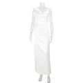 Women Clothing French Sleeveless V neck Texture Satin Long Sleeve Slim Fit Socialite Dress