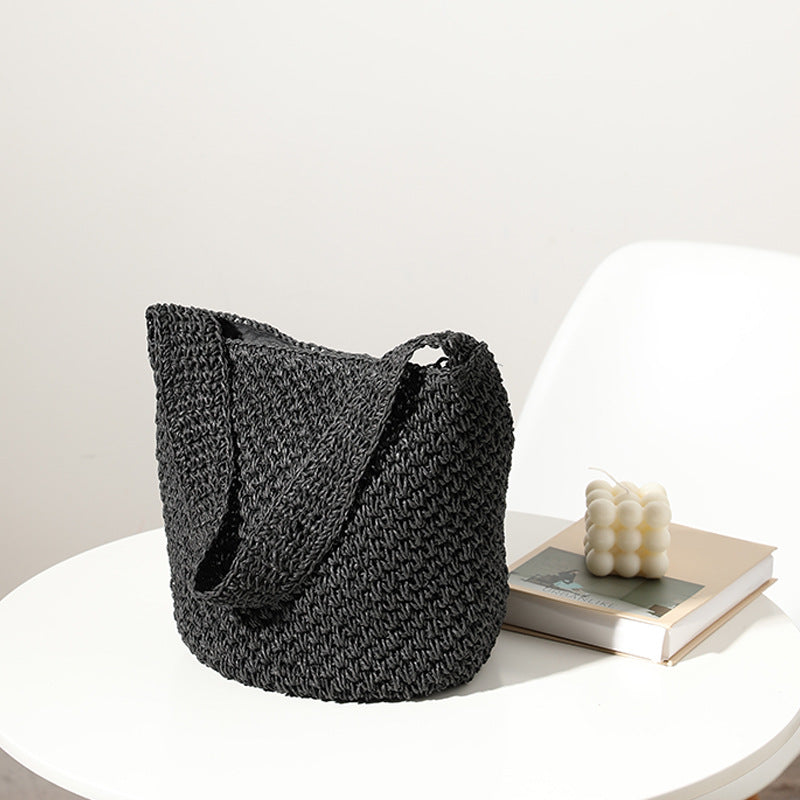 Handgewebte Tasche Korbtasche Strohtasche Gewebte Tasche Eimertasche Strandurlaub Strandtasche