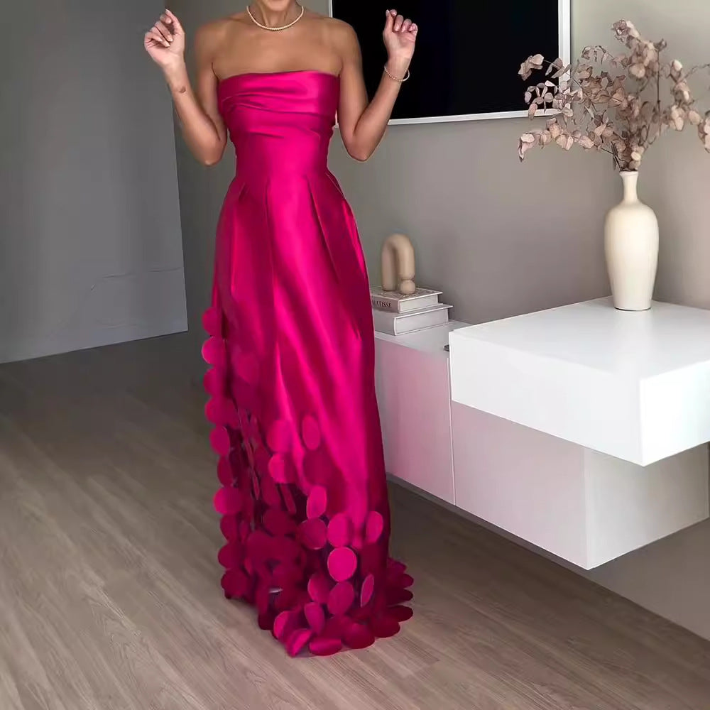 Nahtloser runder Satin Sexy Tube Top Hohes Abendkleid