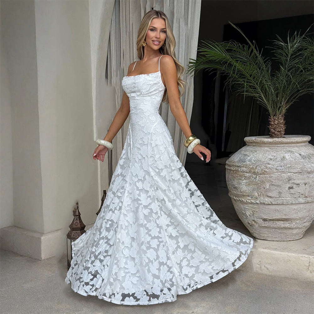 Sommer Damen Sexy Träger Chiffon Elegantes Rückenfreies Abendkleid