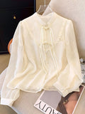 Women Spring Summer Chinese Wild Stitching Lace Long Sleeve Shirt