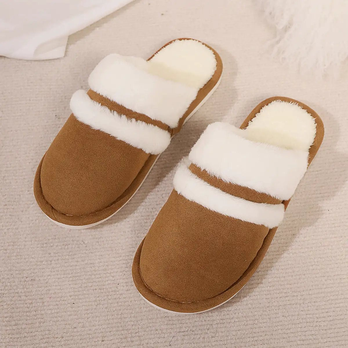 Fluffy Slippers Autumn Winter Warm Slugged Bottom Home Thickened Fleece Slippers Home Indoor Cotton Slippers by Wanita Store