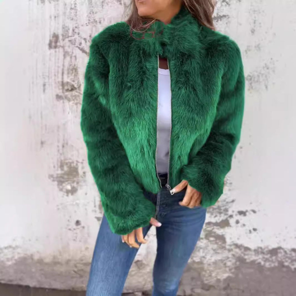 Damenbekleidung Damen Herbst Winter Kunstfell Rollkragen Reißverschluss Freizeit Mantel