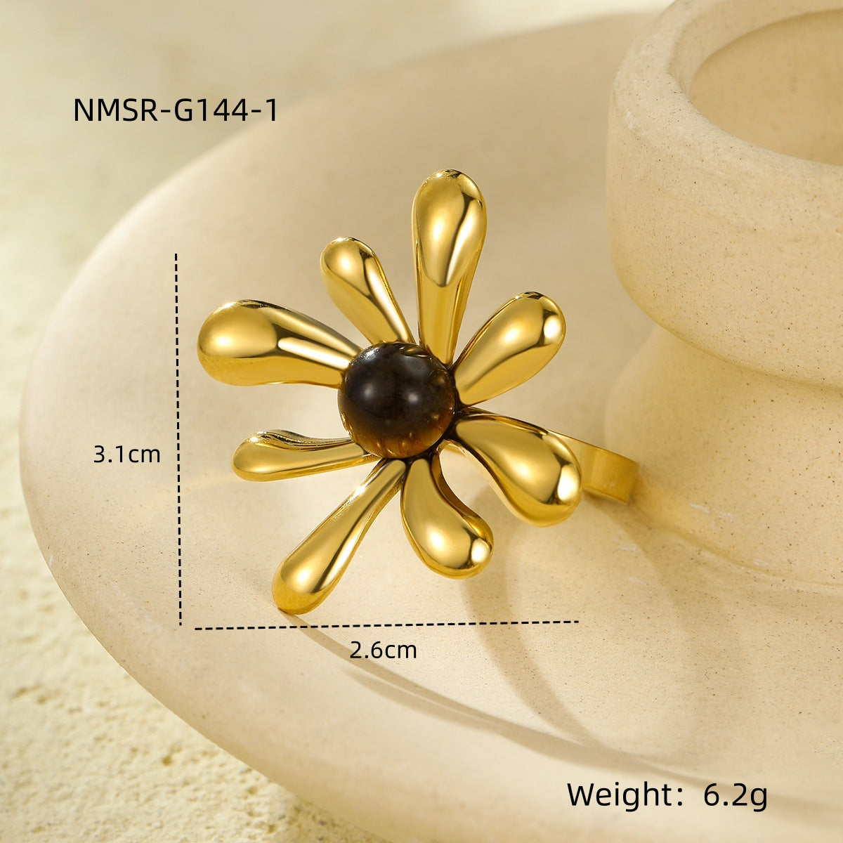 Irregular Asymmetric Petals Trendy Stainless Steel Open Ring Light Luxury High Sense Ring Women
