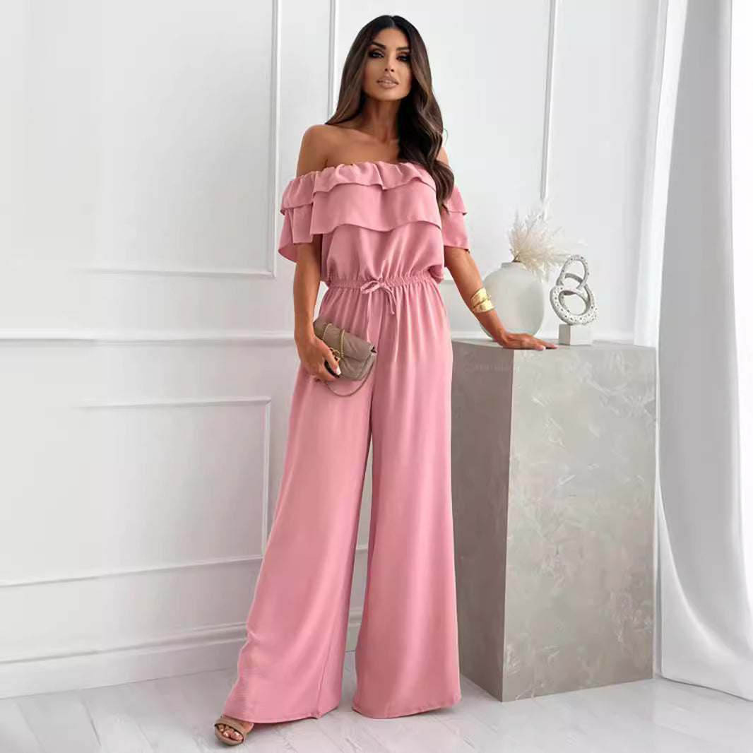 Damenbekleidung Sommer Einfarbig Büro Rüschen One Shoulder Kurzarm Jumpsuit