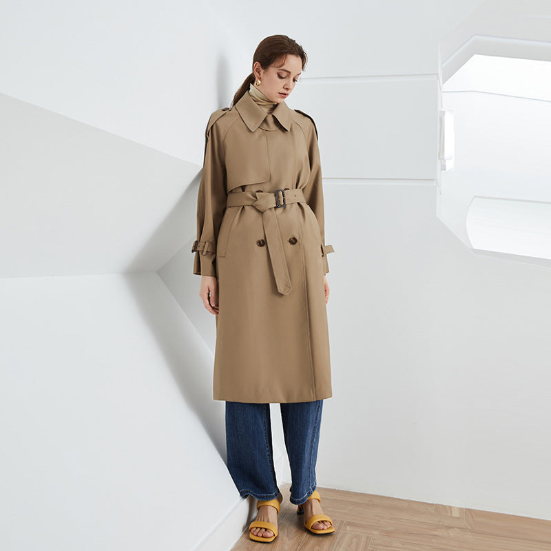 Element Britischer zweireihiger, locker fallender, langer Trenchcoat für Damen für Herbst und Winter