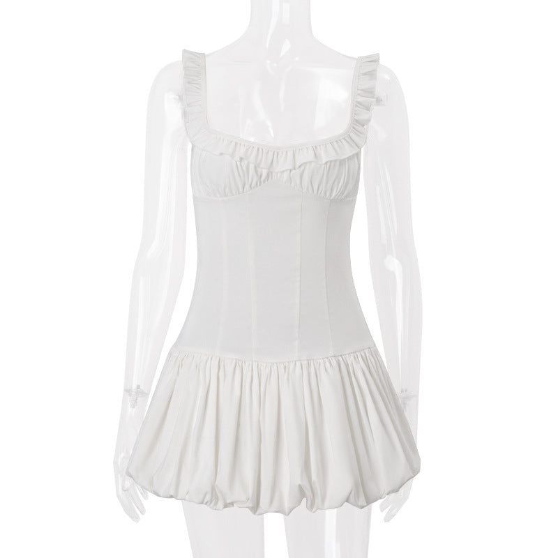 Damenbekleidung Sommer Sexy Hochelastisches Elegantes Tief geschnittenes Plissiertes Tüll-Tutu-Kleid Damen