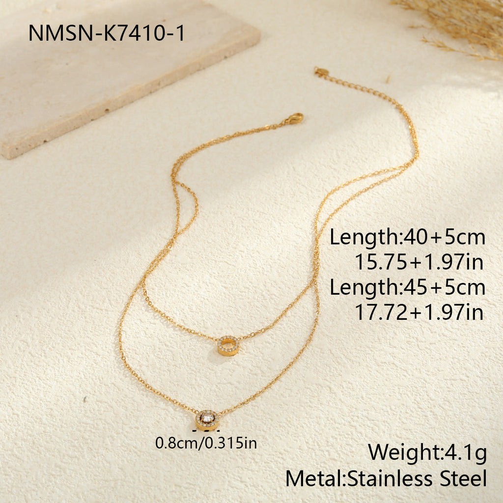 Minimal Art Double Layer Diamond Design Stainless Steel Necklace Women All Match Advanced Texture Necklace
