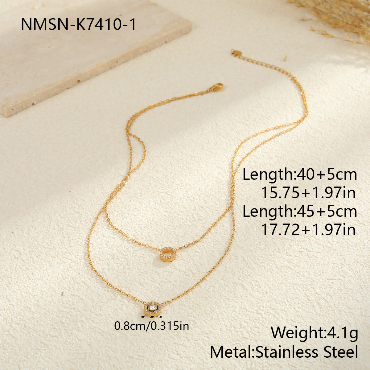 Minimal Art Double Layer Diamond Design Stainless Steel Necklace Women All Match Advanced Texture Necklace