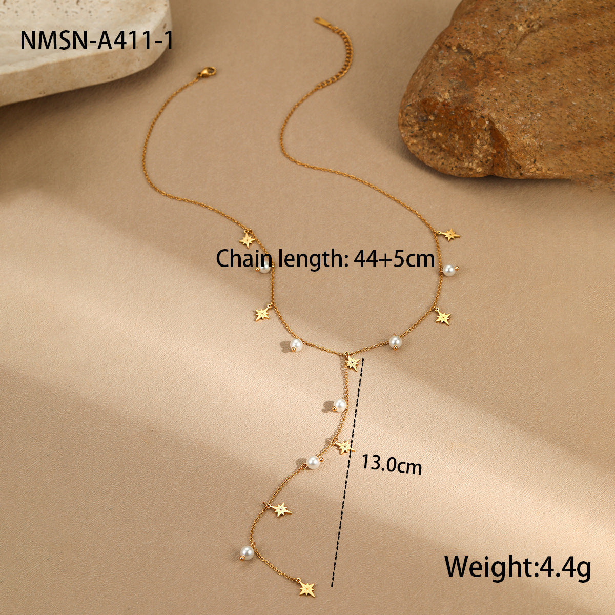 Advanced Tassel Imitation Pearl Y Word Chain Necklace Stainless Steel Plated 18K Necklace
