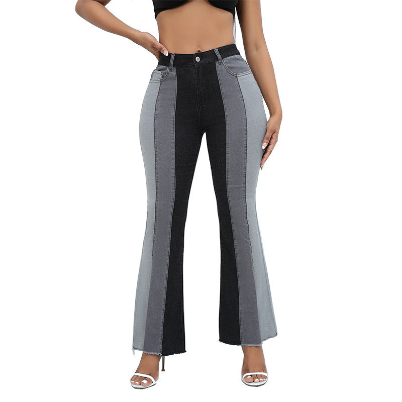 Stretch-Jeans für Damen mit Kontrastfarbe und Waschung