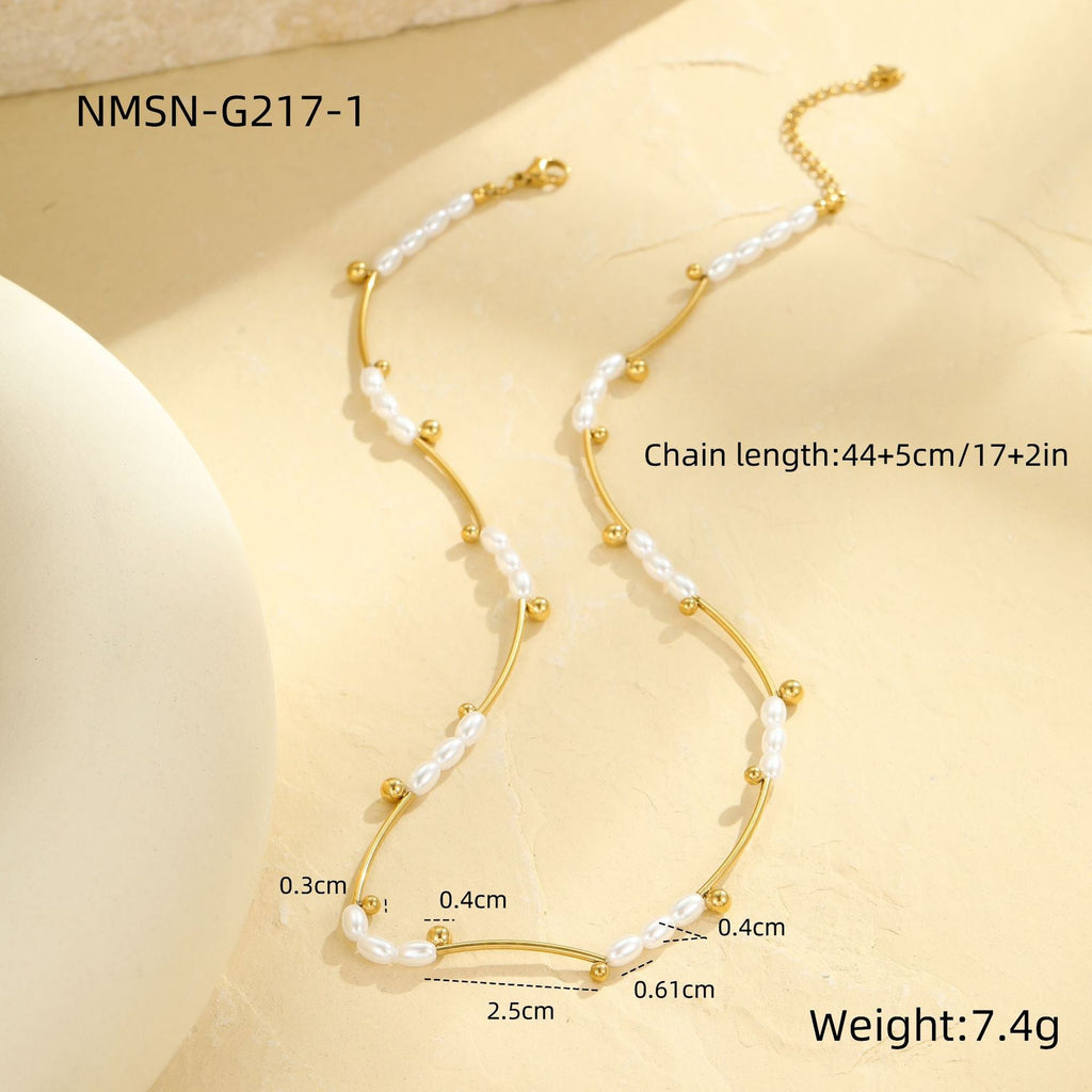 French Hepburn Advanced Baroque Imitation Pearl Necklace Batch Floral Tube Spacer Beads 18K Real Gold Stainless Steel Clavicle Chain