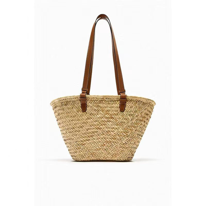 Einfache Schulter Strohtasche Große Kapazität Strohtasche Gewebte Tasche Urlaub Strandtasche Naturgras Damen Tasche