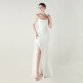 Bandeau-Sling-Satin-Kleid mit Perlenkette und Fishtail-Schnitt für Abend, Dinner, Hochzeit, Ball