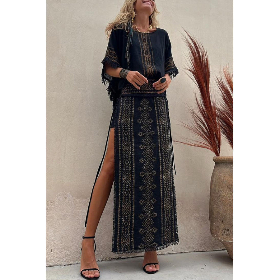 Spring Summer Tassel Batwing Sleeve Two Piece Set Loose Casual Print Women Set