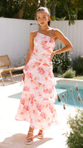 Women Summer Single Shoulder Suspender Printing Dress