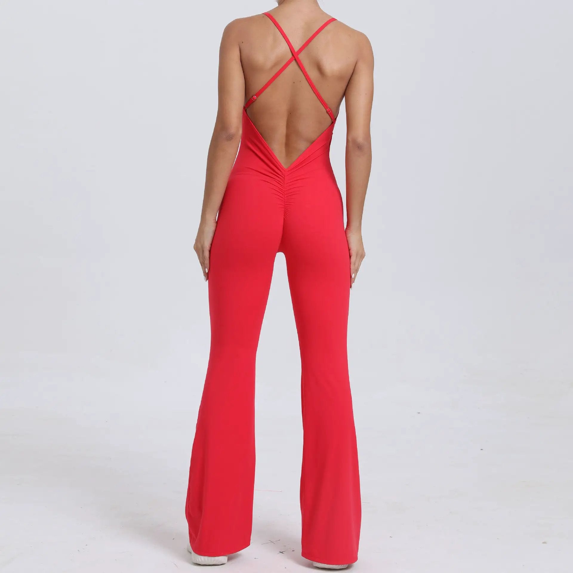 Adjustable Shoulder Strap Horn Yoga Jumpsuit Sports Fitness Hollow Out Cutout Hip Lifting Yoga Jumpsuit by Wanita Store