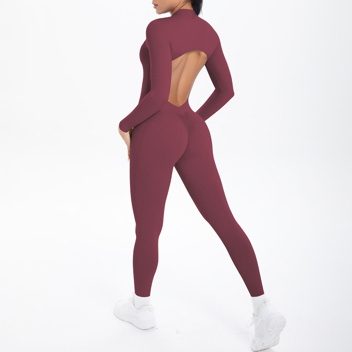 Langarm Yoga Reißverschluss Einteiler Hohe Festigkeit Hohl Out Cutout Rückenfrei Laufende Fitnesskleidung Sport Einteiler Strumpfhosen
