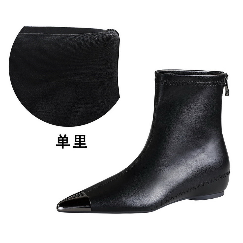 Retro All Matching Low Heel Wedge Hidden Heel Metal Pointed Toe Tilta Damen Stiefeletten