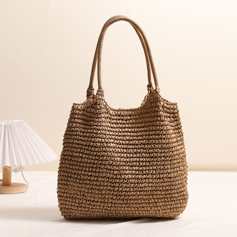 Große Kapazität Tragetasche Strohtasche Lässige Schulter Gewebte Tasche Urlaub Strandtasche Damen Tasche