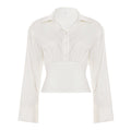 Summer Autumn Breasted Collared Sexy White Shirt Waist Controlled Slimming Long Sleeve T shirt