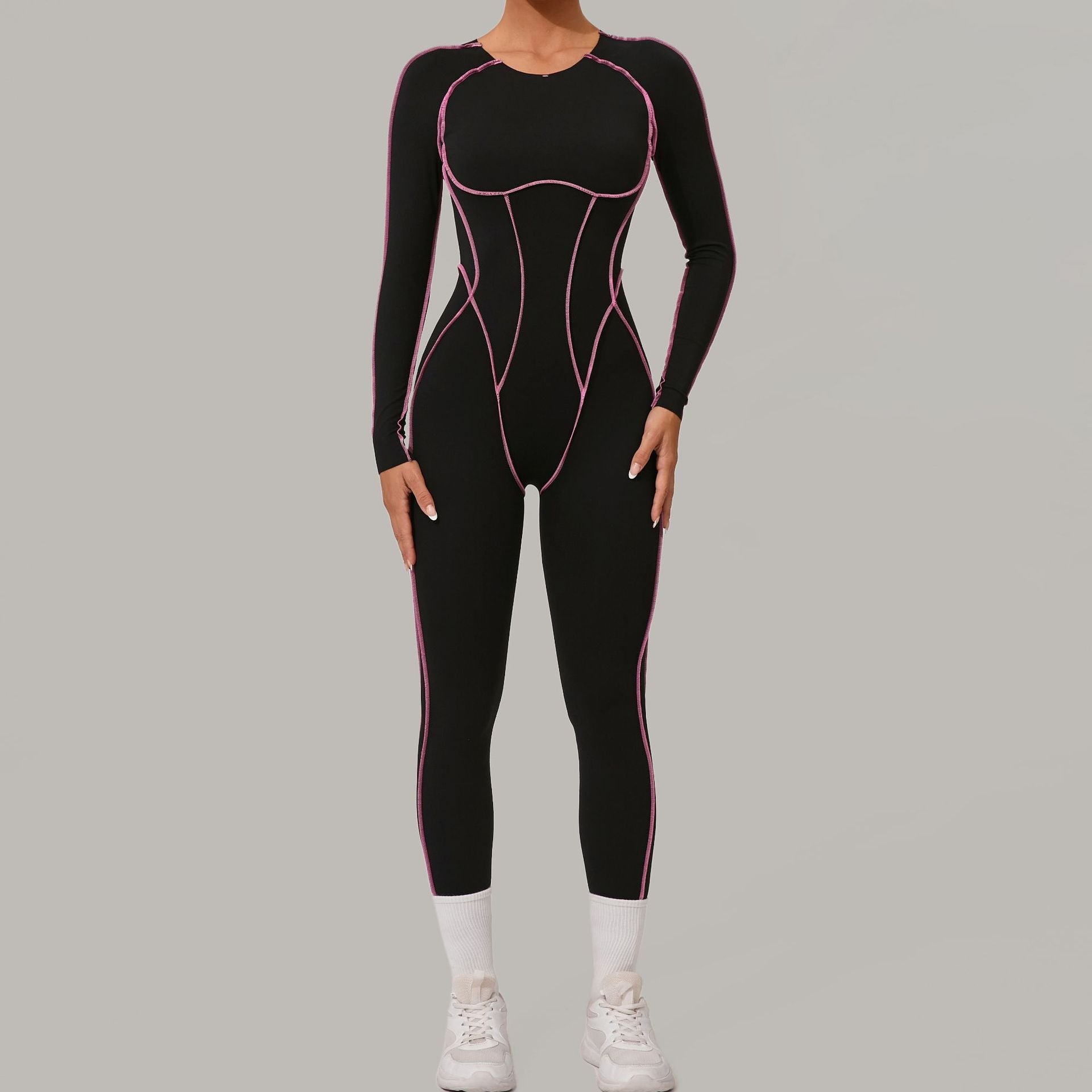Dreidimensionaler Yoga-Jumpsuit mit farblich passenden, langen Ärmeln, hoher Festigkeit, Fitness, Sport, einteilige Strumpfhose