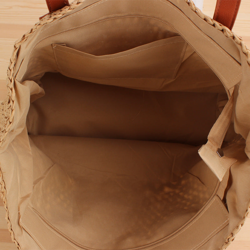 Sommer ausgehöhlte gewebte Tasche Papierschnur Umhängetasche Strohsack lässige Strandtasche für Damen