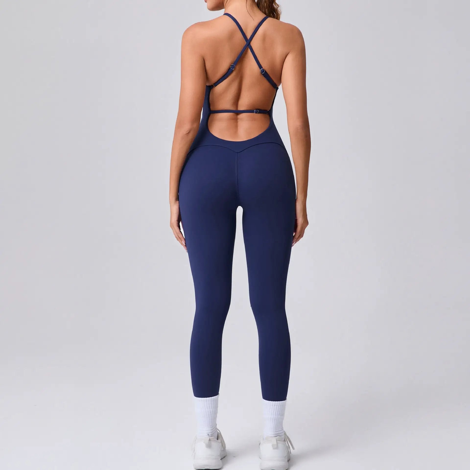 Adjustable Shoulder Strap Beauty Back Peach Hip Sports Fitness Clothes Tight Yoga Jumpsuit by Wanita Store