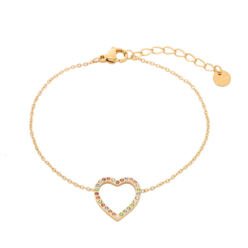 Hollow Out Cutout Heart Micro Rhinestone Titanium Steel Bracelet Women Simple Stainless Steel Ornament Women