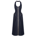 Elegant Solid Color Sleeveless Halter Slim Fit Backless Sheath Dress Denim Summer